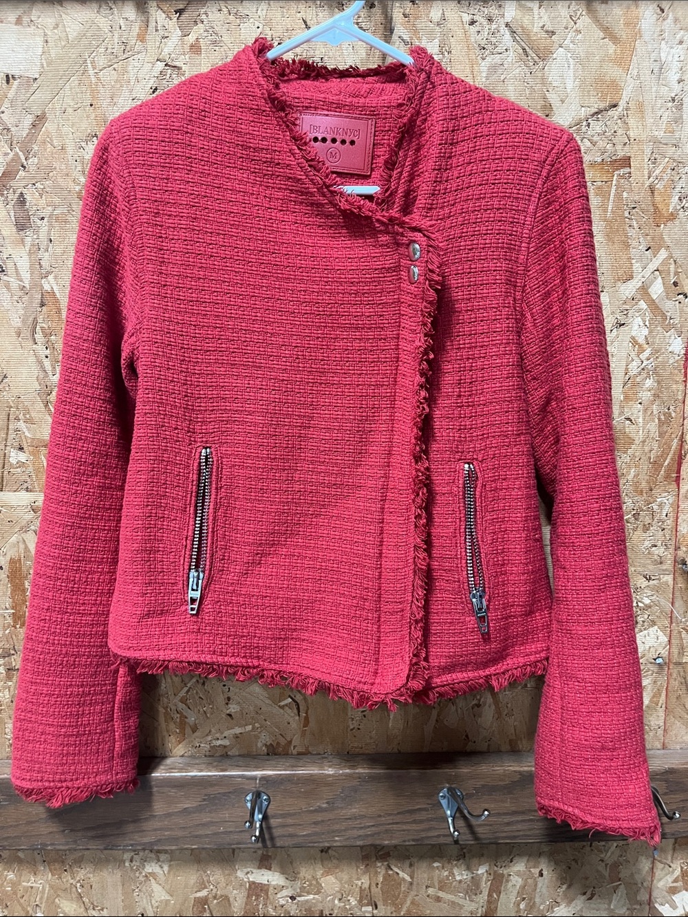 Blank NYC Red Tweed Zip Blazer